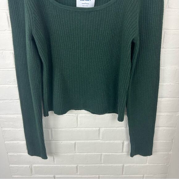 Old Navy Fitted Cropped Square-Neck Rib-Knit Green Sweater Size L - Picture 5 of 8